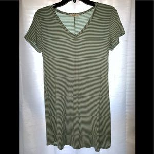 Green and white striped mini dress. Perfect for a warm spring or summer outting